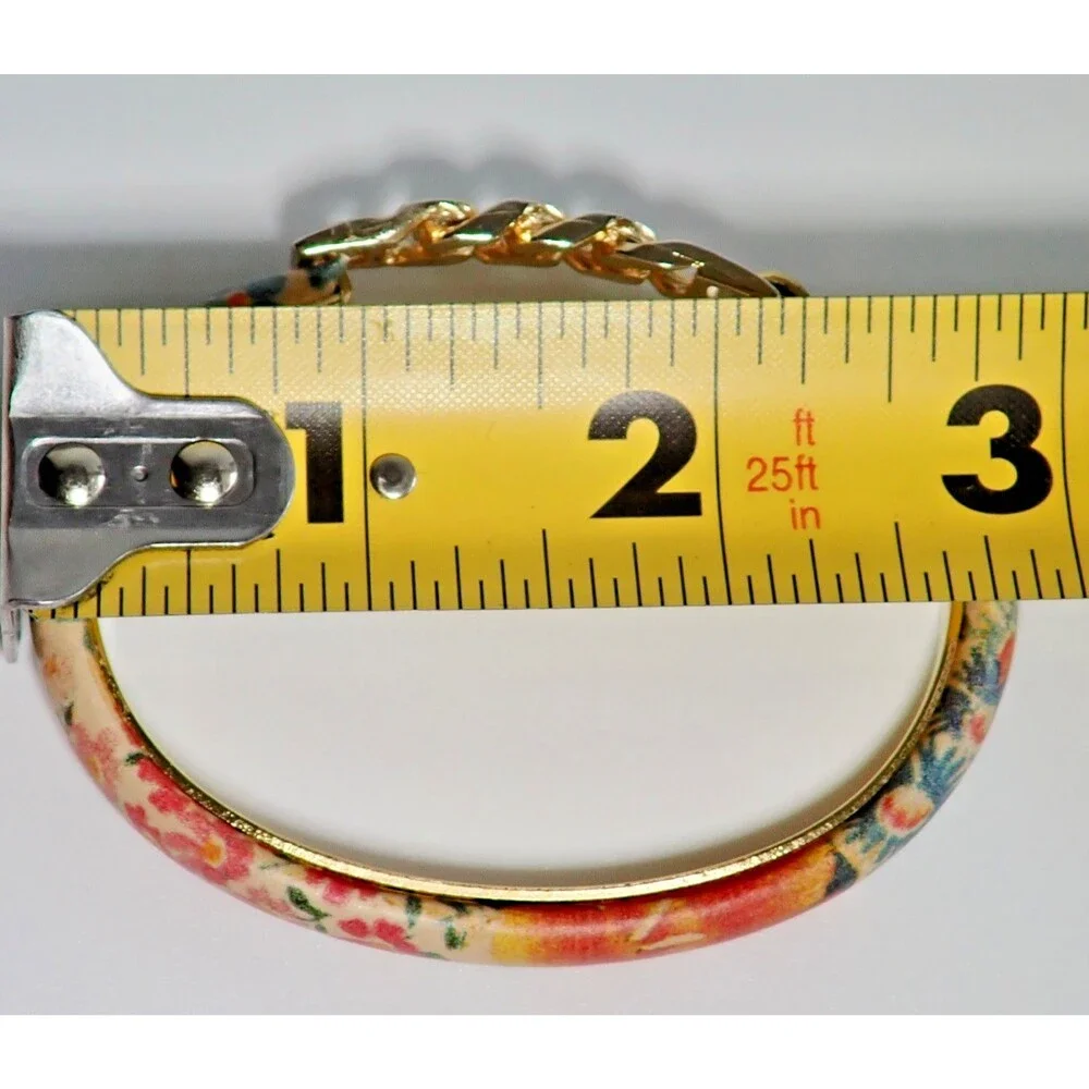 Floral 24kt Gold Plated Bangle Bracelet Made In Italy Flower Fall Italian Print